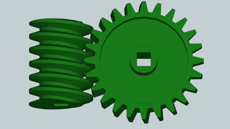 Close-up of a worm gear driving its worm wheel